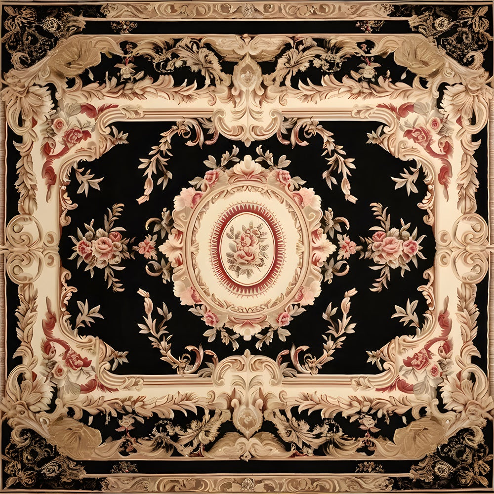 Black and Pink Rose Pattern Carpet Floor Backdrop RR8-301