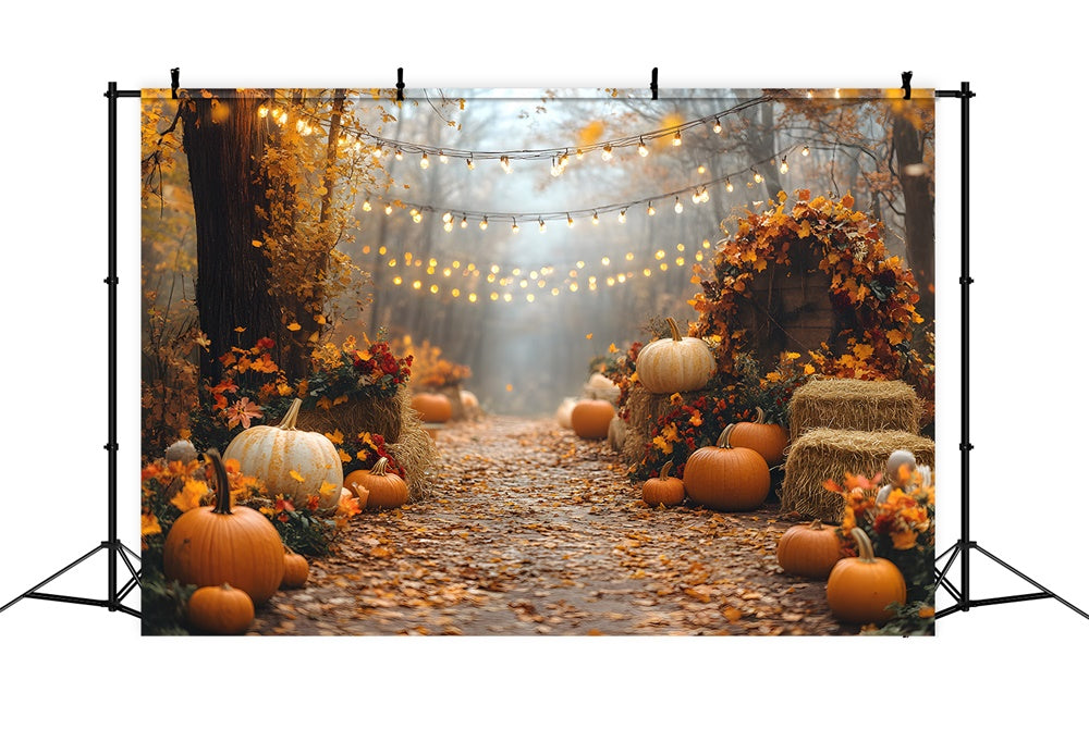 Fall String Lights Illuminating Pumpkin Backdrop RR8-316