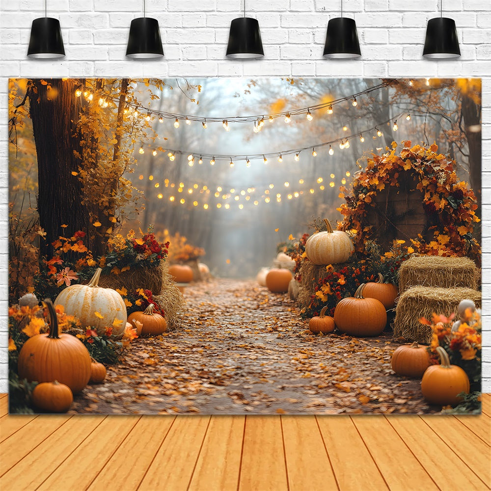 Fall String Lights Illuminating Pumpkin Backdrop RR8-316