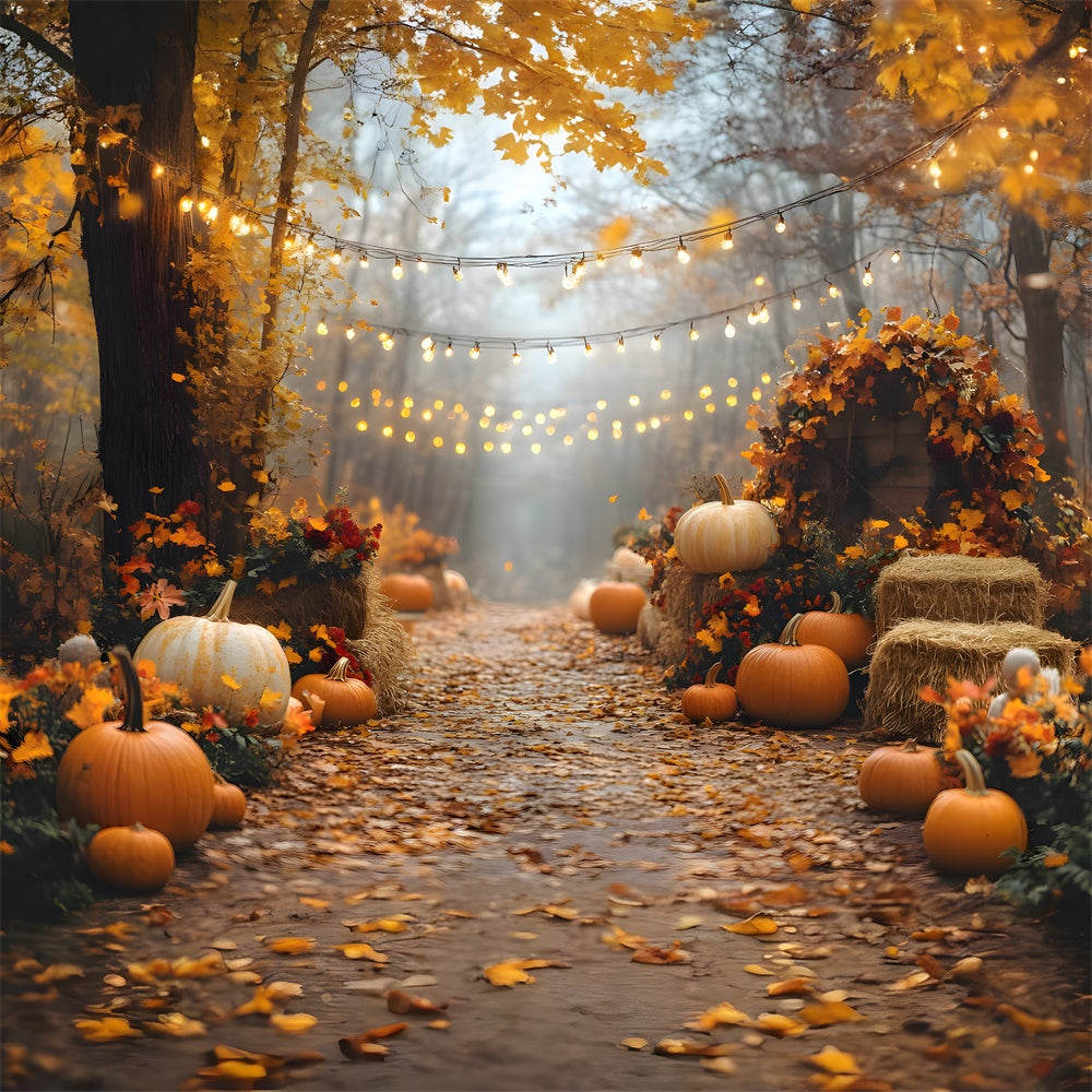 Fall String Lights Illuminating Pumpkin Backdrop RR8-316