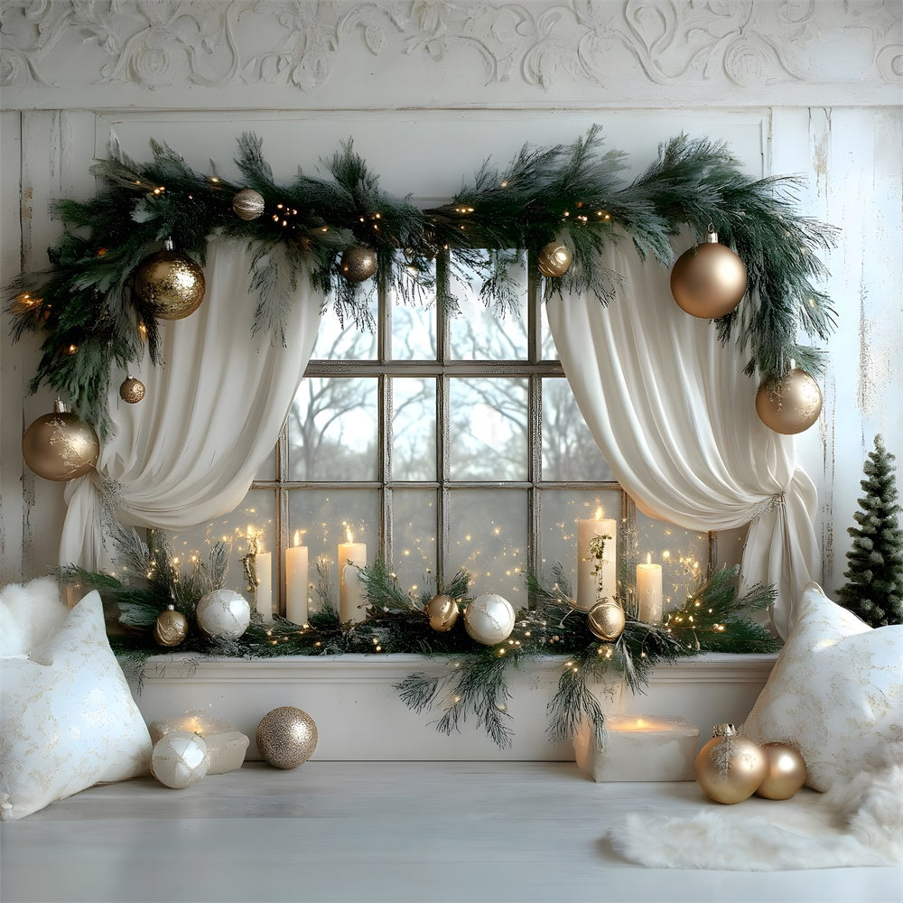Christmas Wreath Decorated Window Backdrop RR8-340