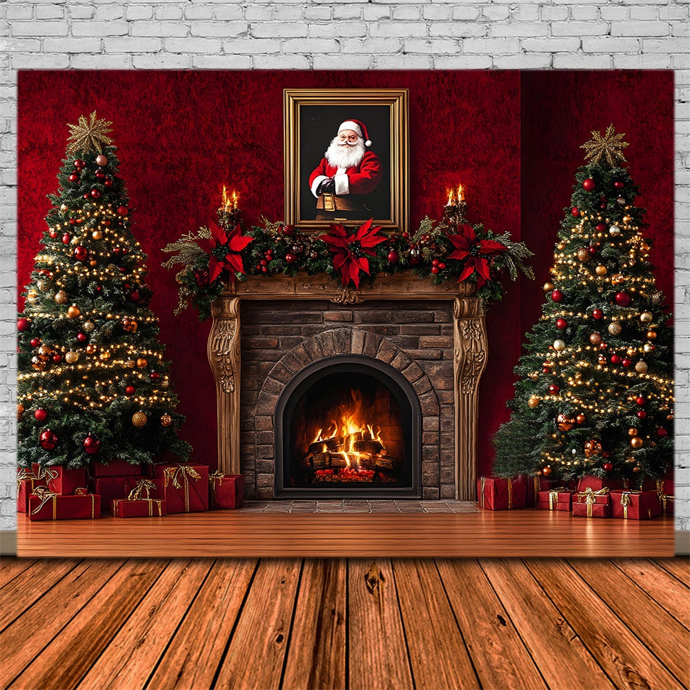 Santa Claus Christmas Retro Fireplace Backdrop RR8-353