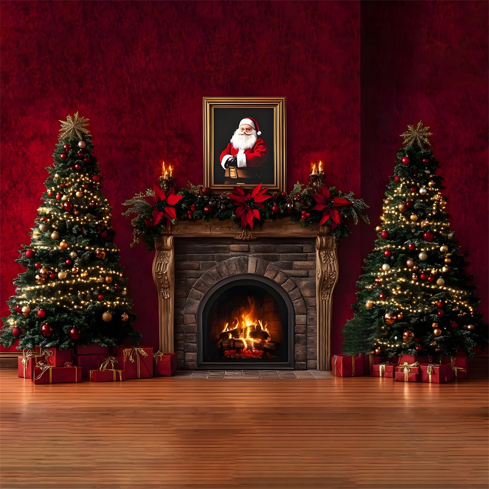 Santa Claus Christmas Retro Fireplace Backdrop RR8-353