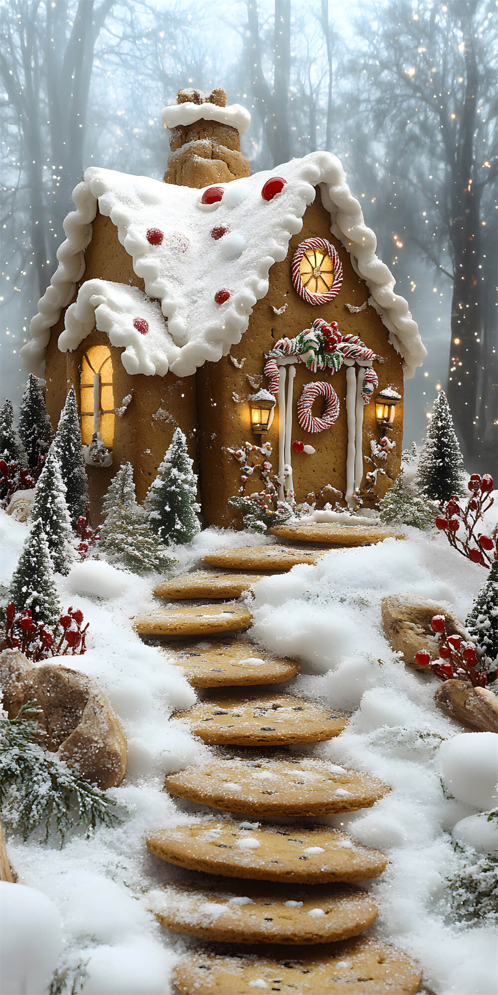Christmas Snowy Stair Sweep Gingerbread House Backdrop RR8-364