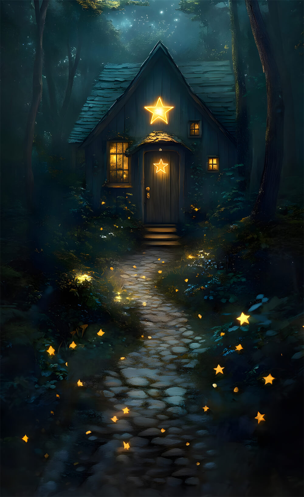 Starry Stone Path Sweep Forest Night Backdrop RR8-403