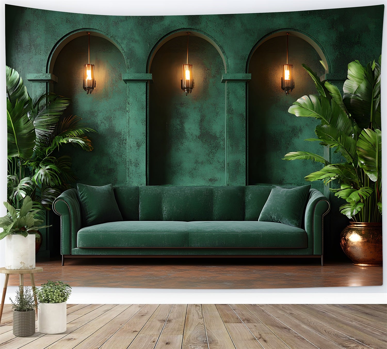Chic Velvet Green Lounge Boho Backdrop RR8-410