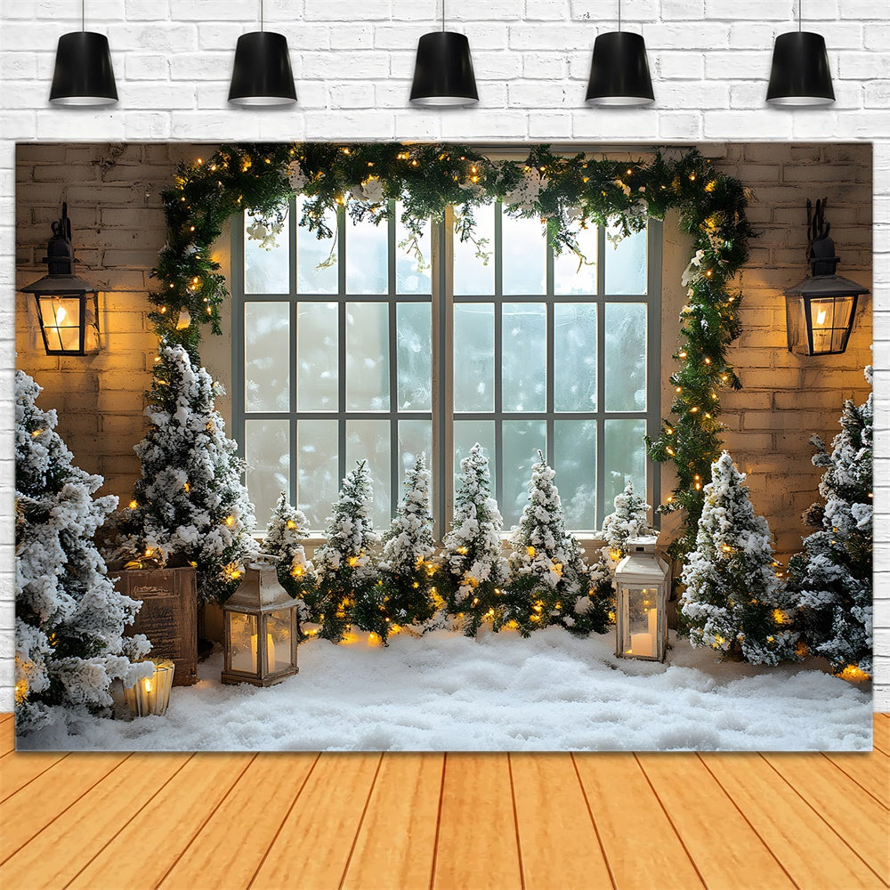 Christmas Trees Window Snow Floor Backdrop RR8-42