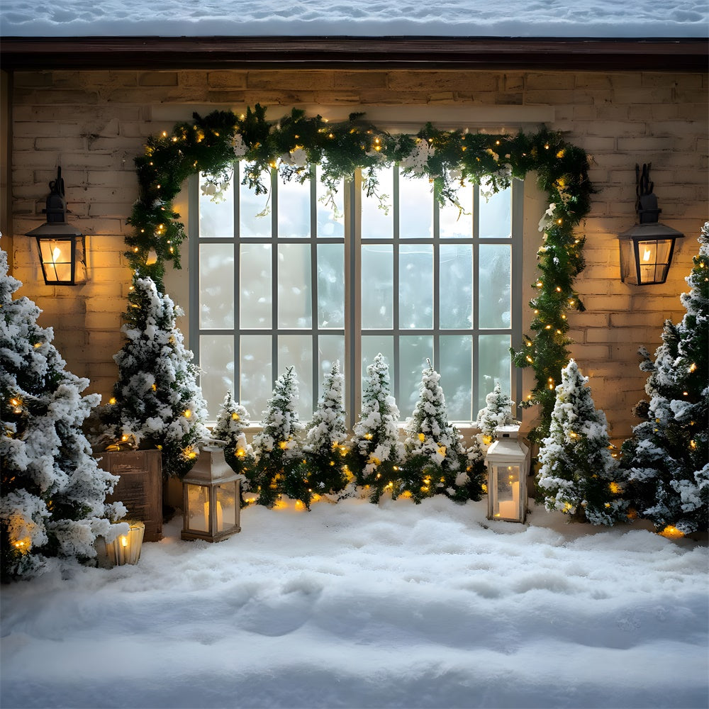 Christmas Trees Window Snow Floor Backdrop RR8-42