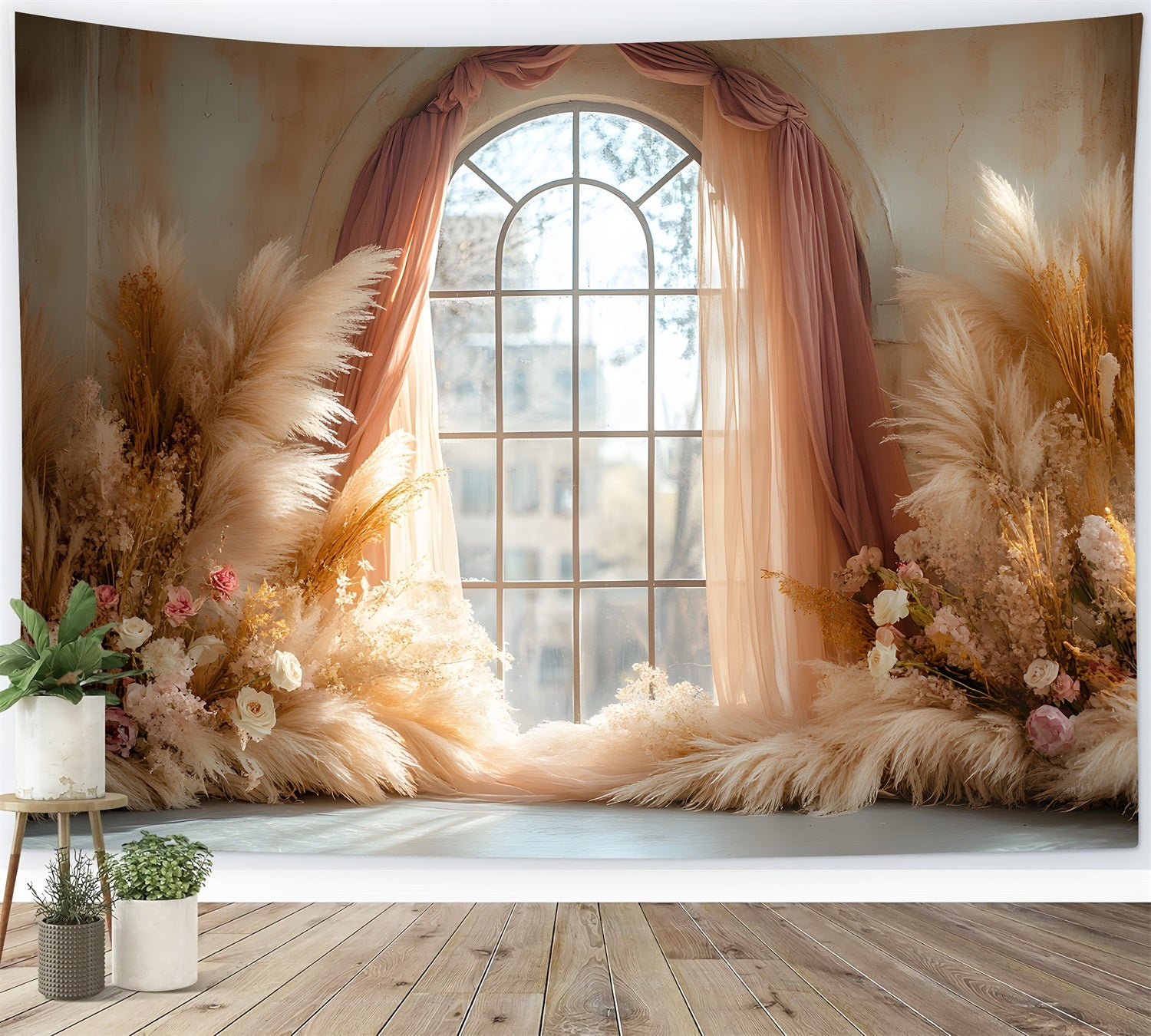 Soft Pampas Boho Window Arch Backdrop RR8-426