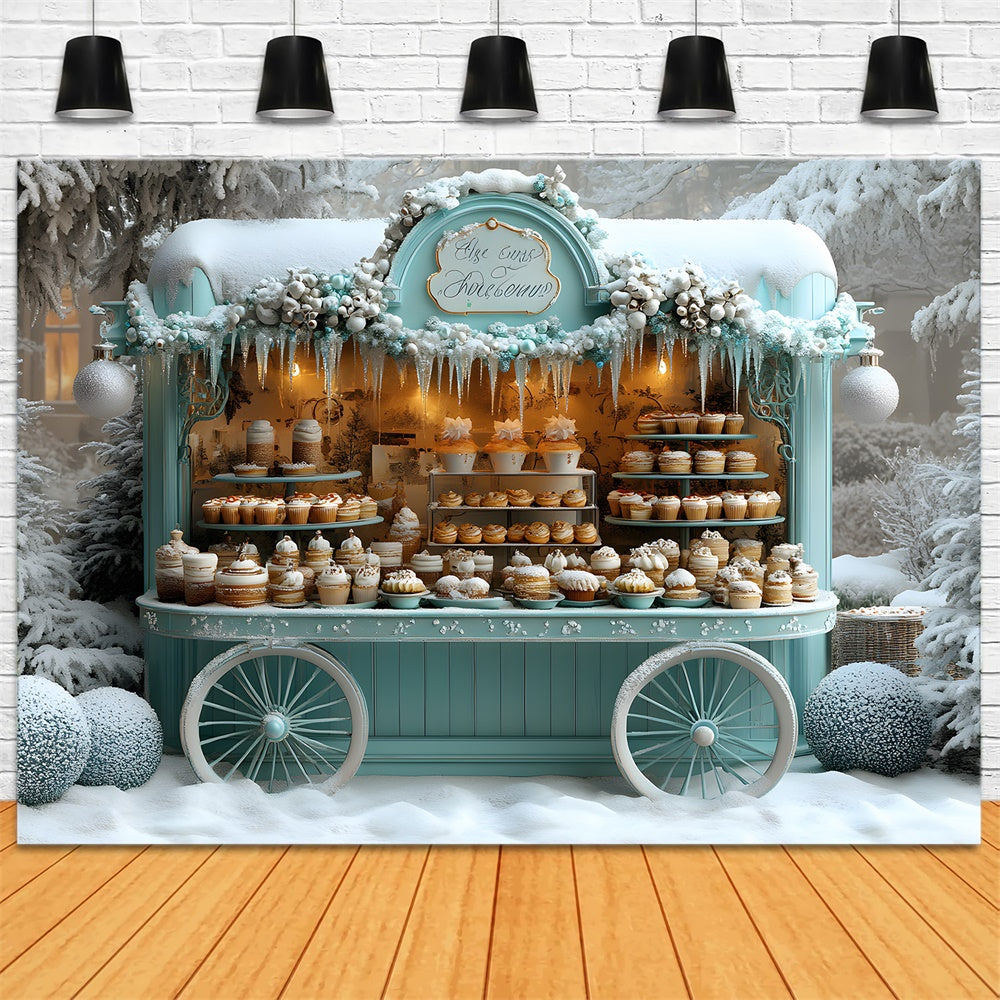 Christmas Ice Cream Cart Snow Backdrop RR8-46