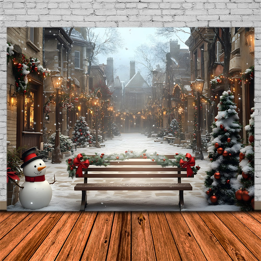 Christmas Snowy Street Decorated Trees Backdrop RR8-54