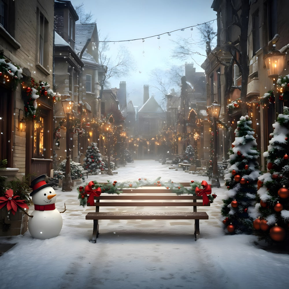 Christmas Snowy Street Decorated Trees Backdrop RR8-54