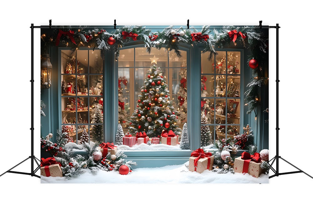 Christmas Shop Door Window Snow Backdrop RR8-58
