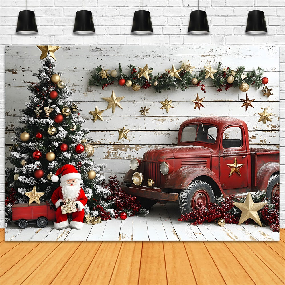 Christmas Tree Red Truck Santa Claus Backdrop RR8-60
