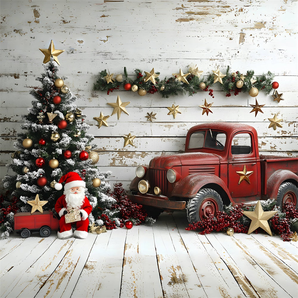 Christmas Tree Red Truck Santa Claus Backdrop RR8-60