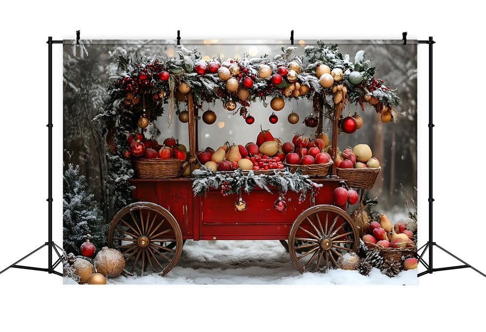 Christmas Snow Trees Fruit Cart Backdrop RR8-62