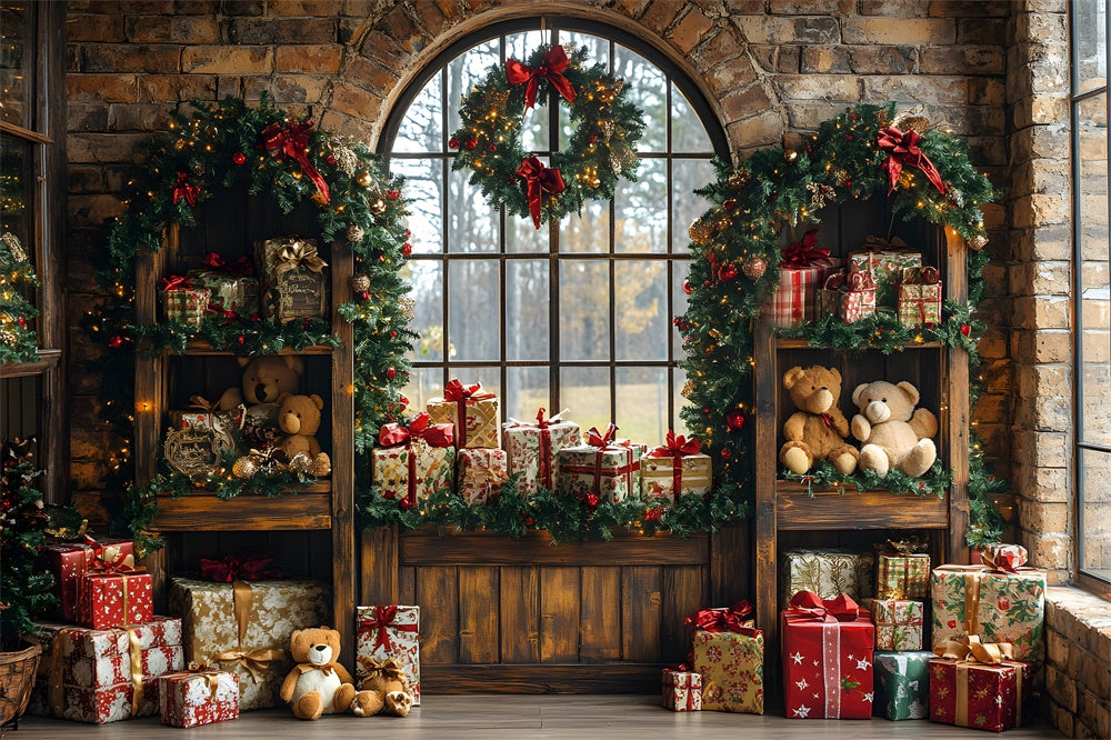 Christmas Toy Bear Gift Boxes Room Backdrop RR8-69