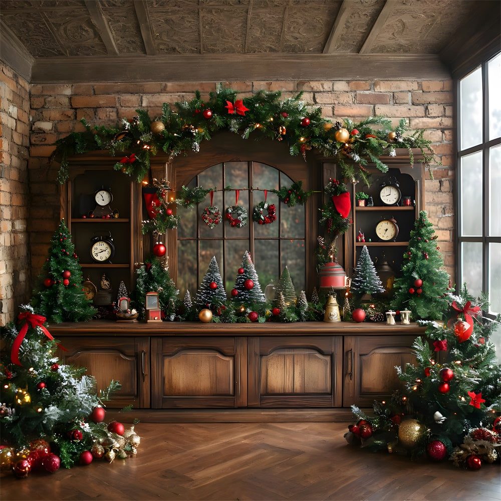 Christmas Trees Wreath Retro Room Backdrop RR8-70