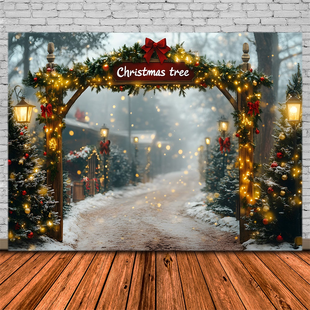Glowing Christmas Garland Tree Farm Backdrop RR8-81