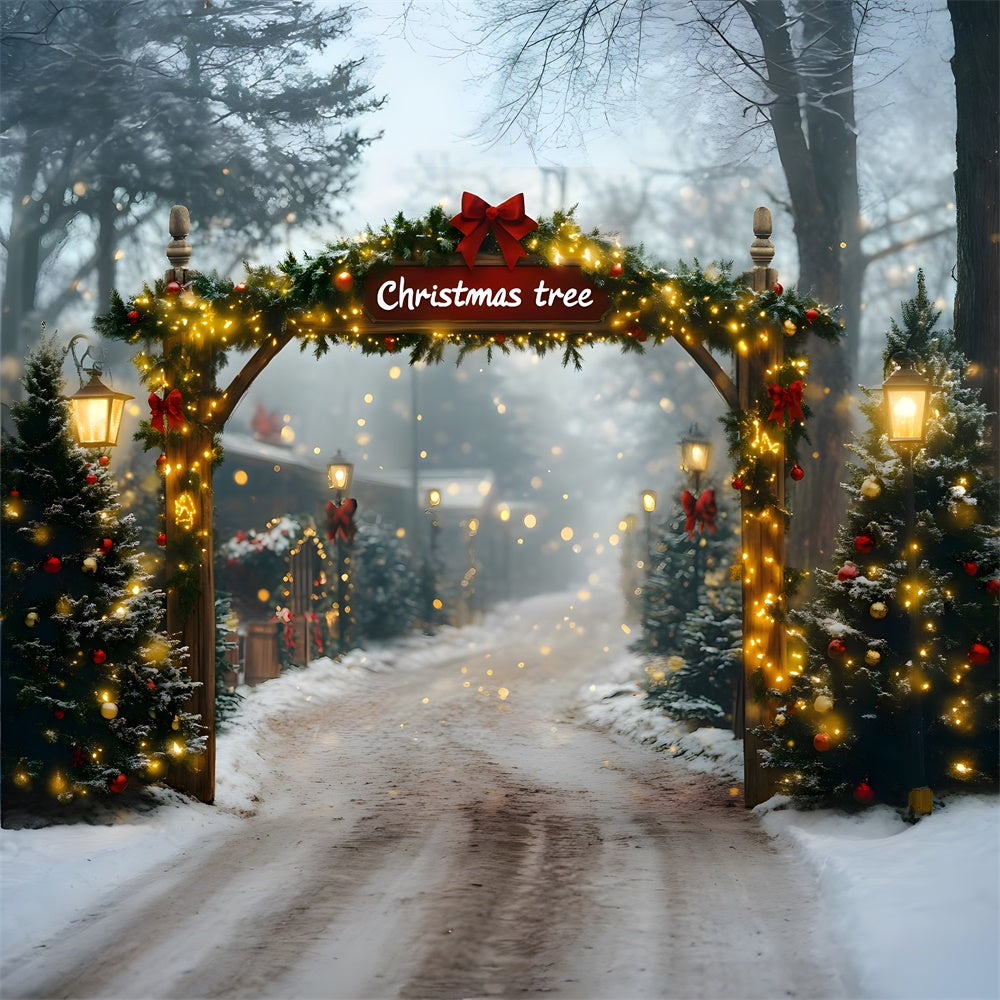 Glowing Christmas Garland Tree Farm Backdrop RR8-81