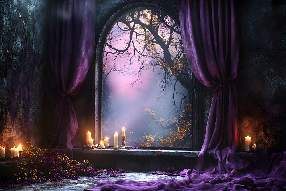 Halloween Forest Arch Door Purple Curtain Backdrop RR9-102