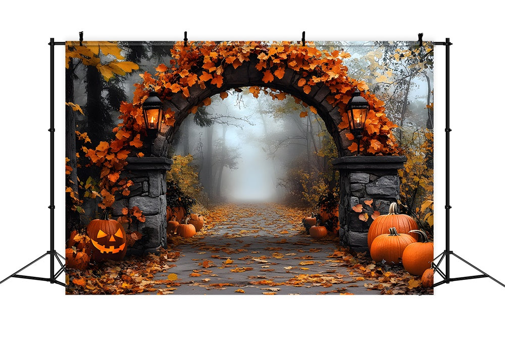 Halloween Stone Arch Maple Leaves Backdrop RR9-97