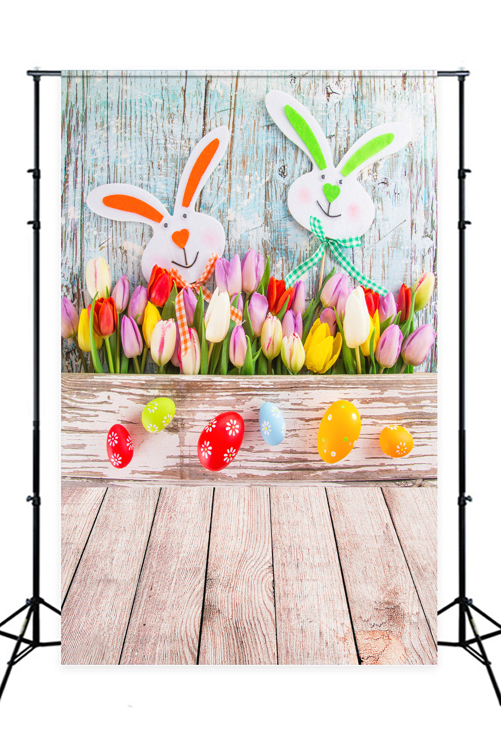 Easter Eggs Bunny Spring Flowers Decorations Backdrop for Photo Studio S-897