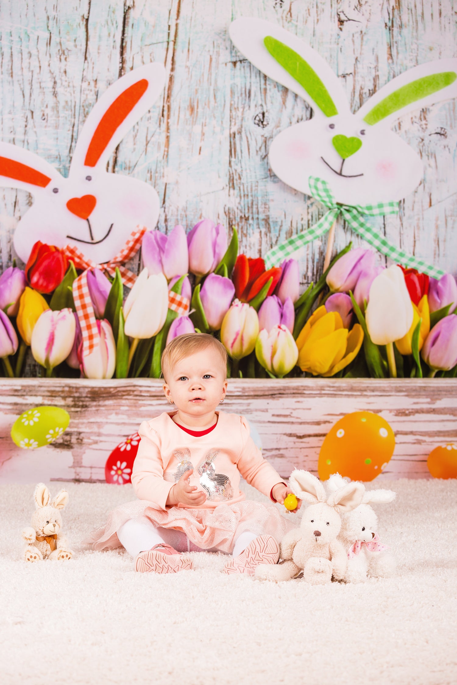 Easter Eggs Bunny Spring Flowers Decorations Backdrop for Photo Studio S-897