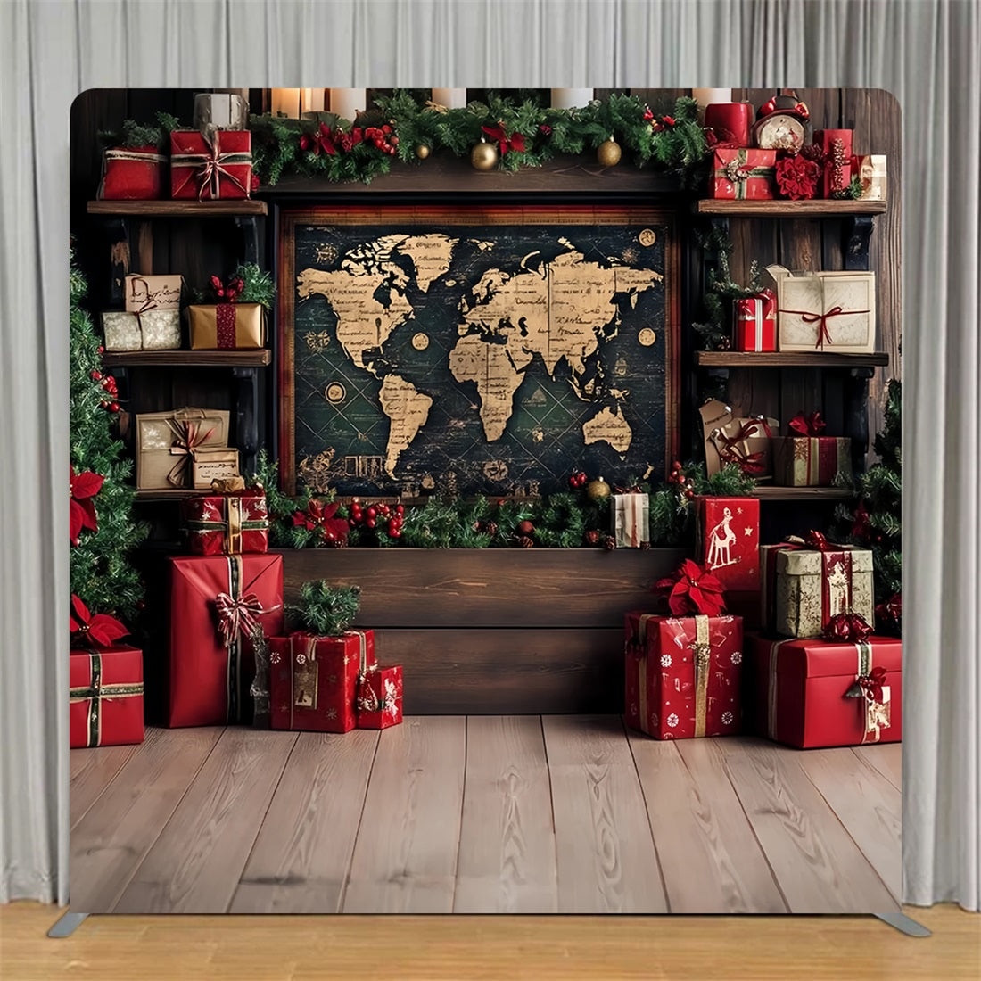 Square Backdrops Vintage Map Holiday Gift Christmas Backdrop TS-CSH6-259