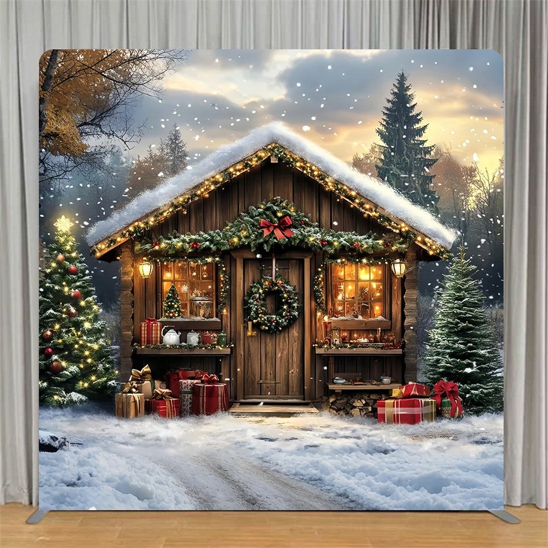 Tension Backdrops Snowy Forest Wood House Christmas Backdrops TS-CSH6-272