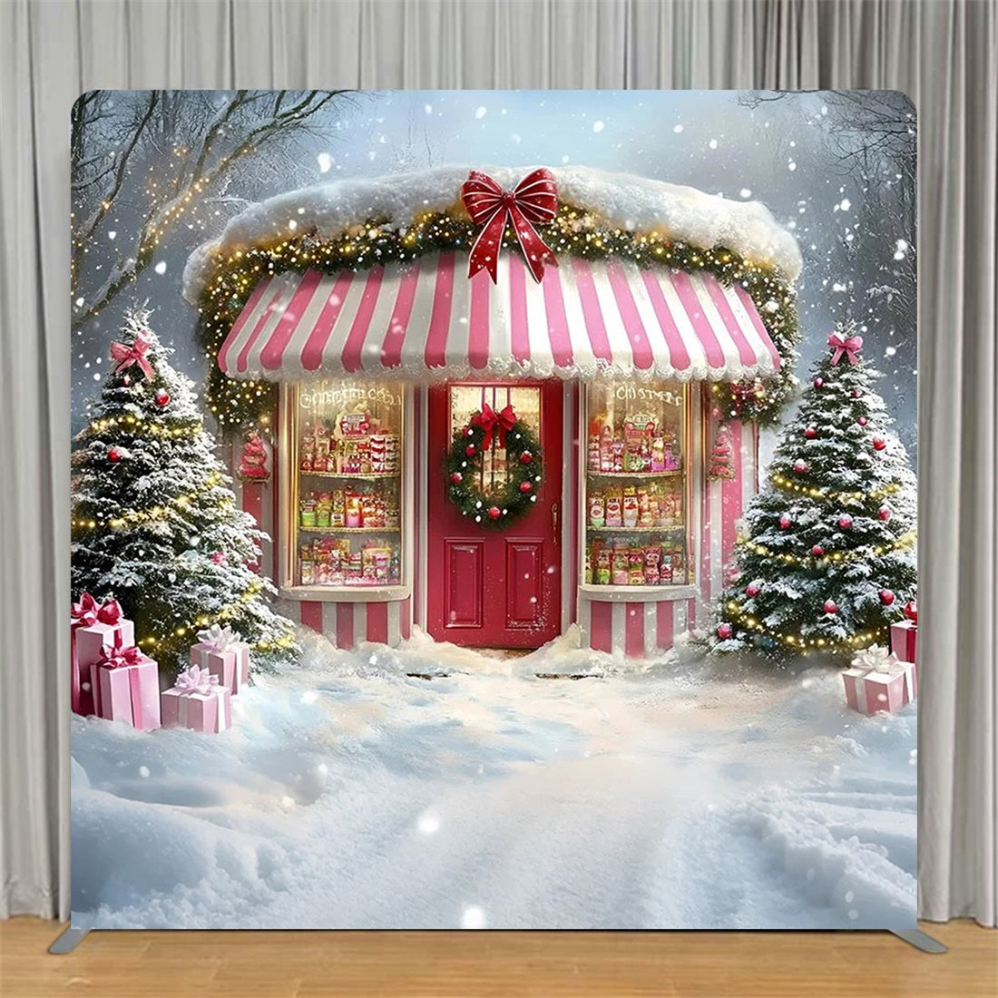 Tension Fabric Backdrop Pink Striped Sweetshop Christmas Party Backdrop TS-GQ57-38