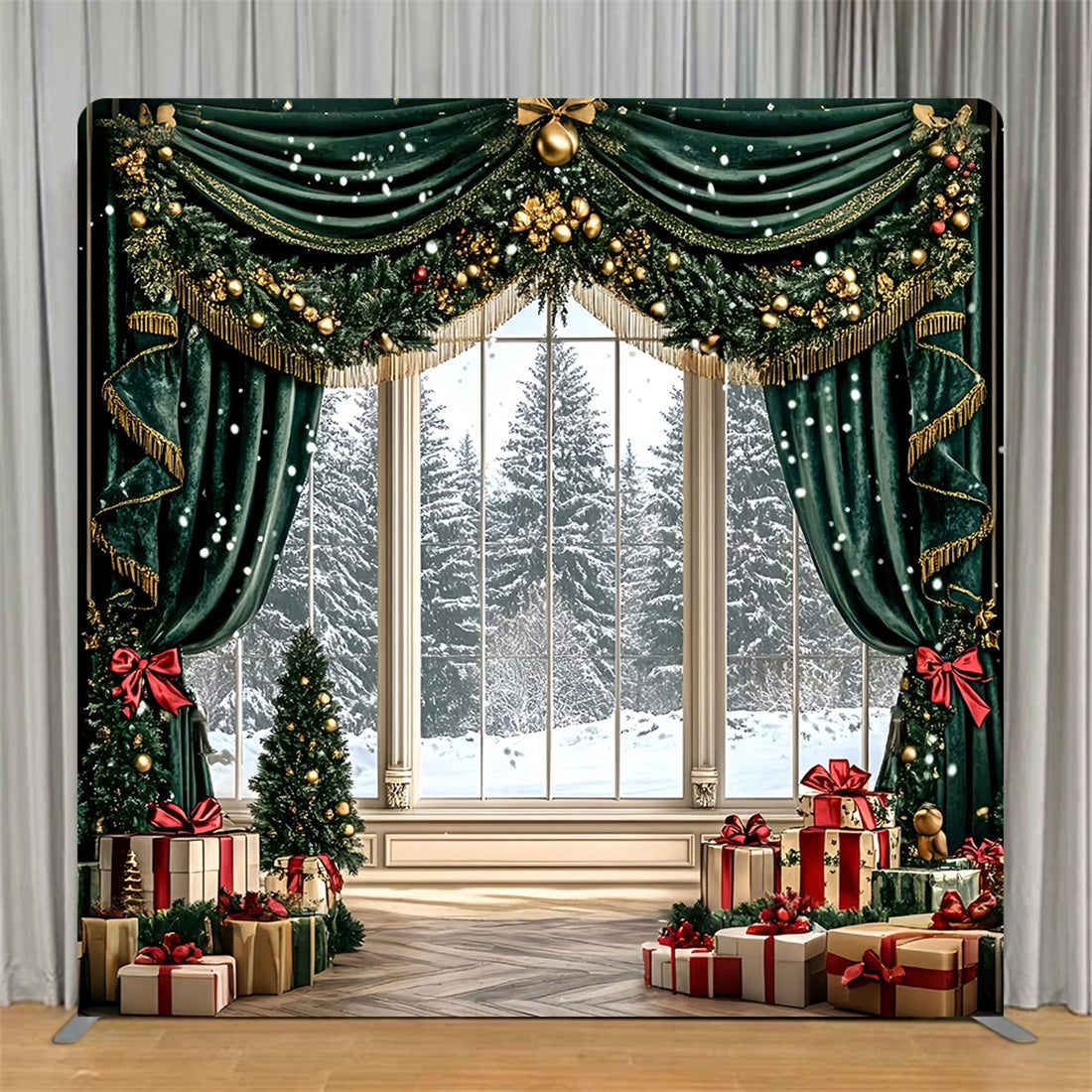 Tension Fabric Backdrop Opulent Emerald Holiday Window Christmas Backdrops TS-GQ57-47