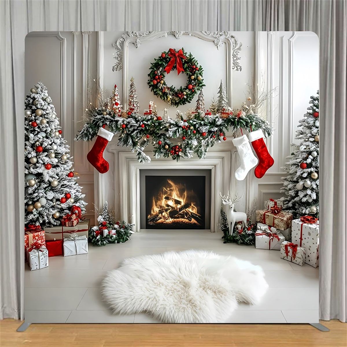 Tension Backdrops White Elegant Fireplace Christmas Backdrop TS-GQ58-16