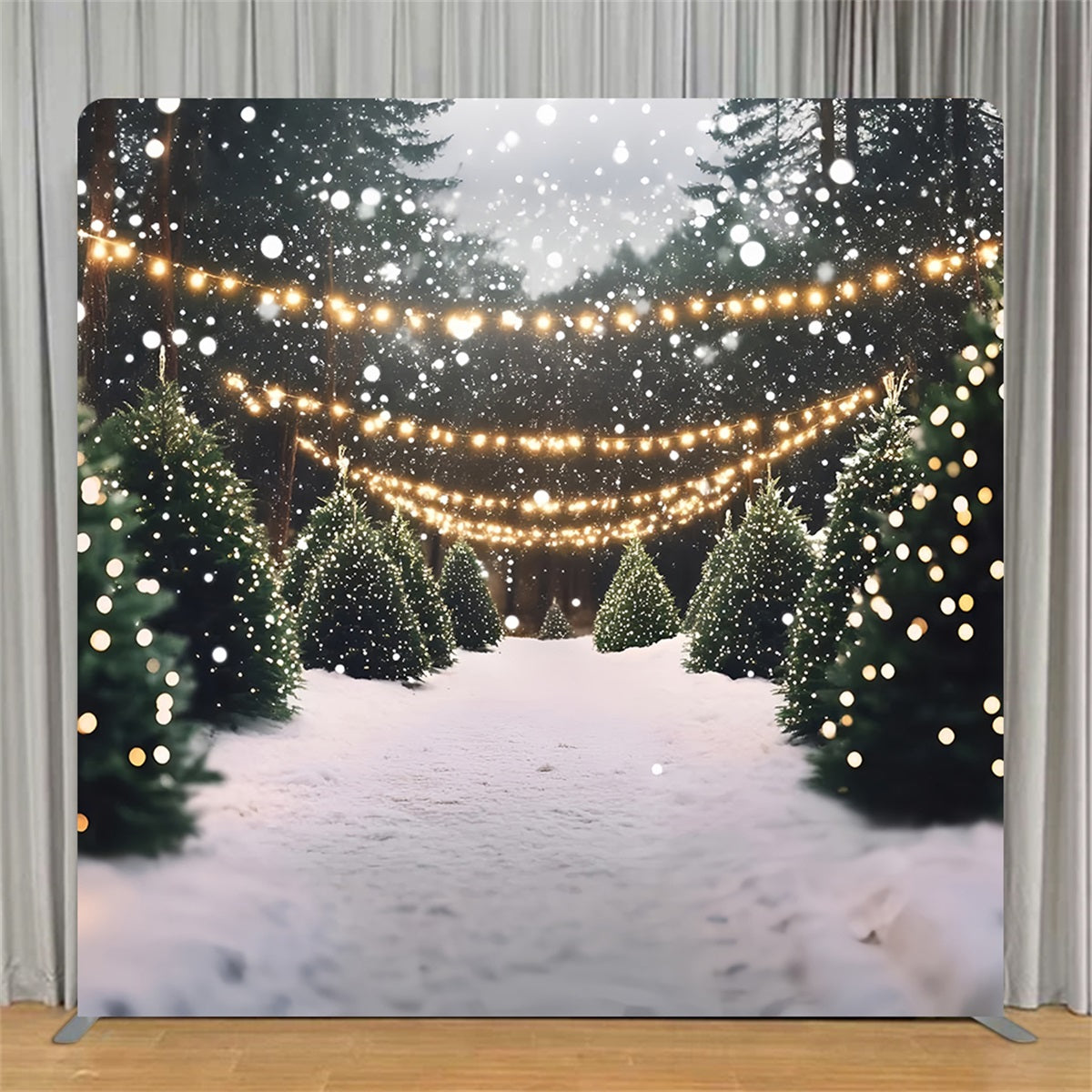Tension Fabric Backdrop Snowy Christmas Tree Pathway Christmas Backdrop TS-GQ58-48