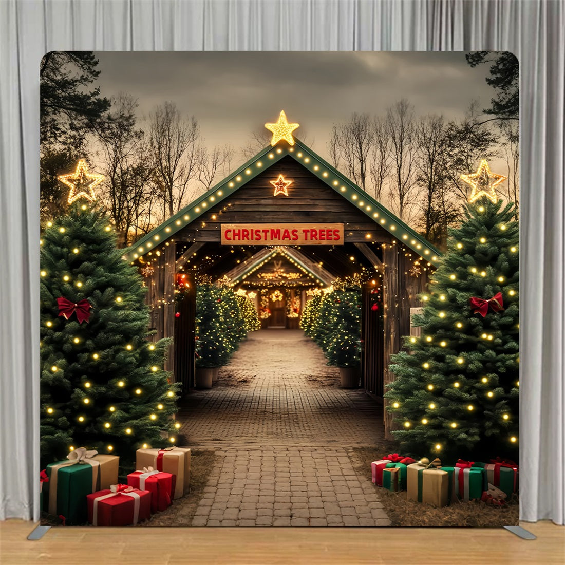 Square Backdrop Holiday Lit Tree Market Christmas Party Backdrop TS-LXX58-55