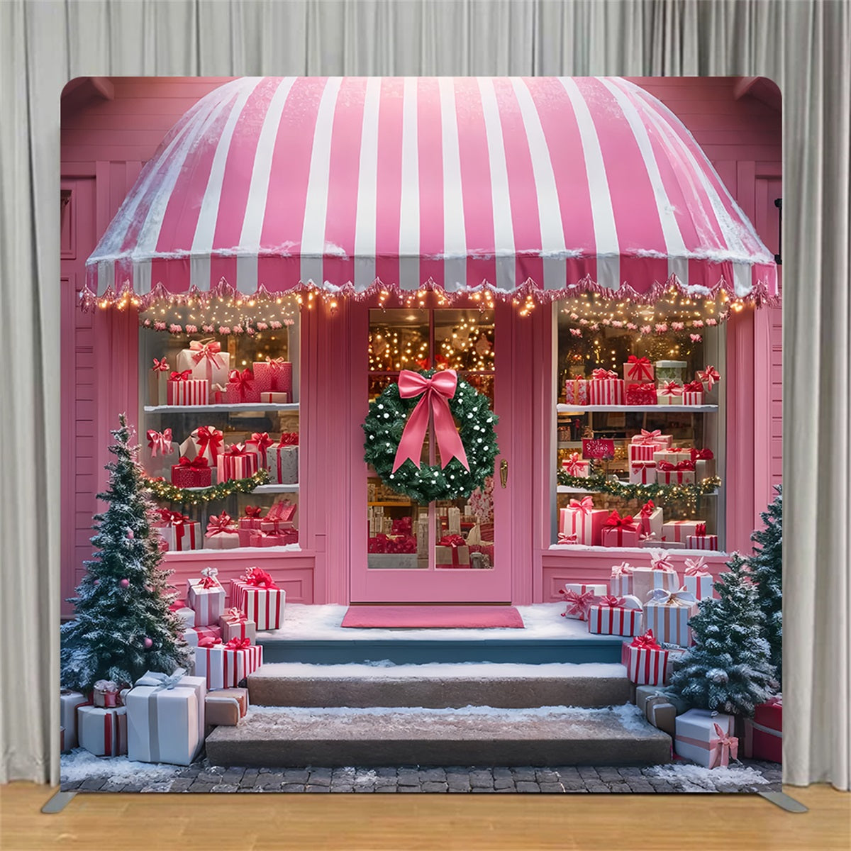 Tension Fabric Backdrop Pink Festive Gift Shop Christmas Backdrop TS-LXX58-82