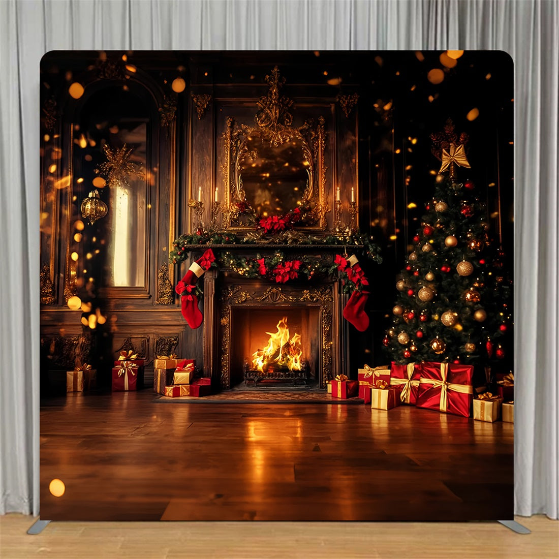 Tension Fabric Backdrop Vintage Golden Fireplace Glow Christmas Backdrops TS-LXX59-202