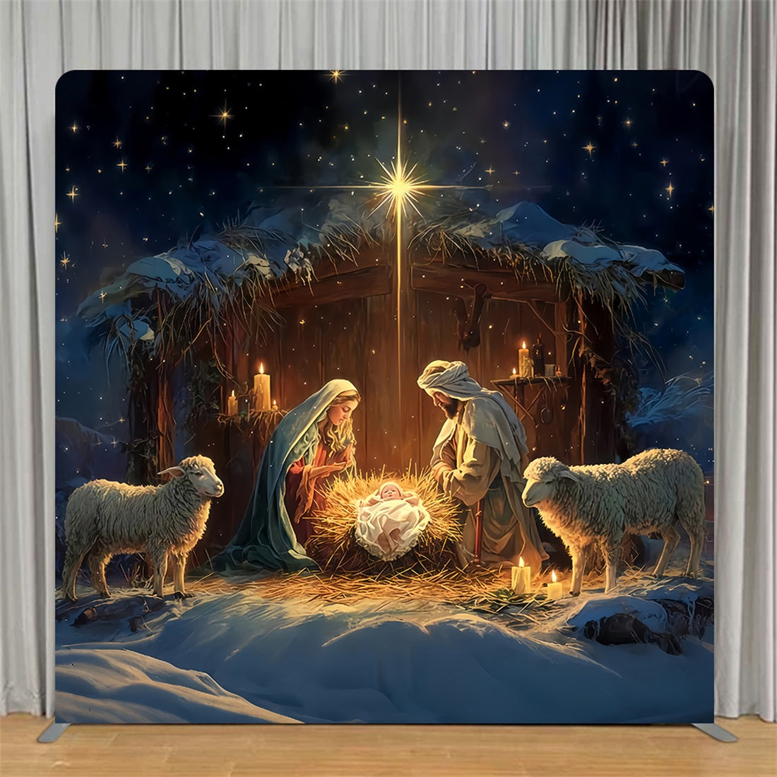 Square Backdrop Cover Holy Night Manger Light Nativity Backdrop TS-TWW510-81