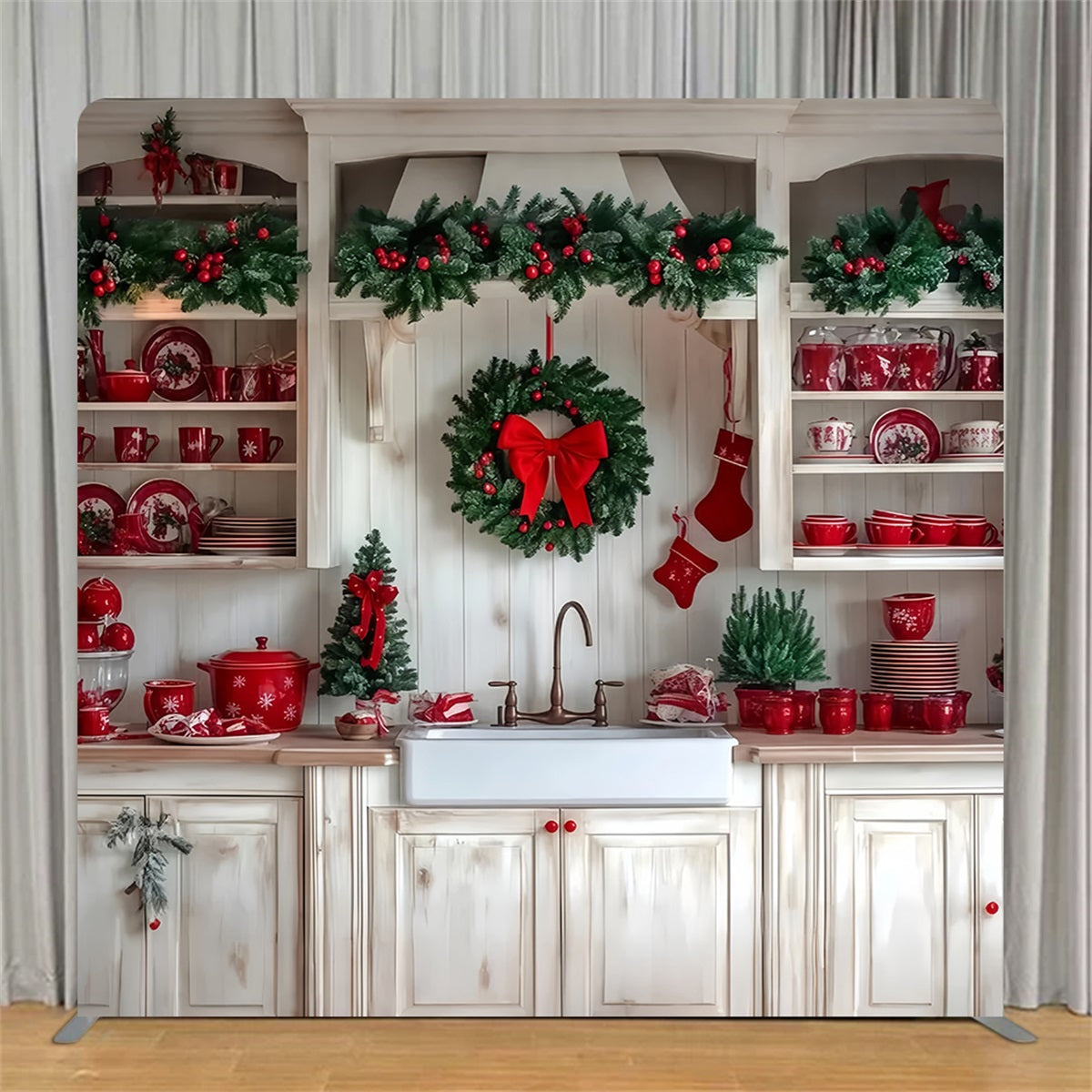 Tension Fabric Backdrop Festive Red Kitchen Christmas Backdrop TS-TWW58-92