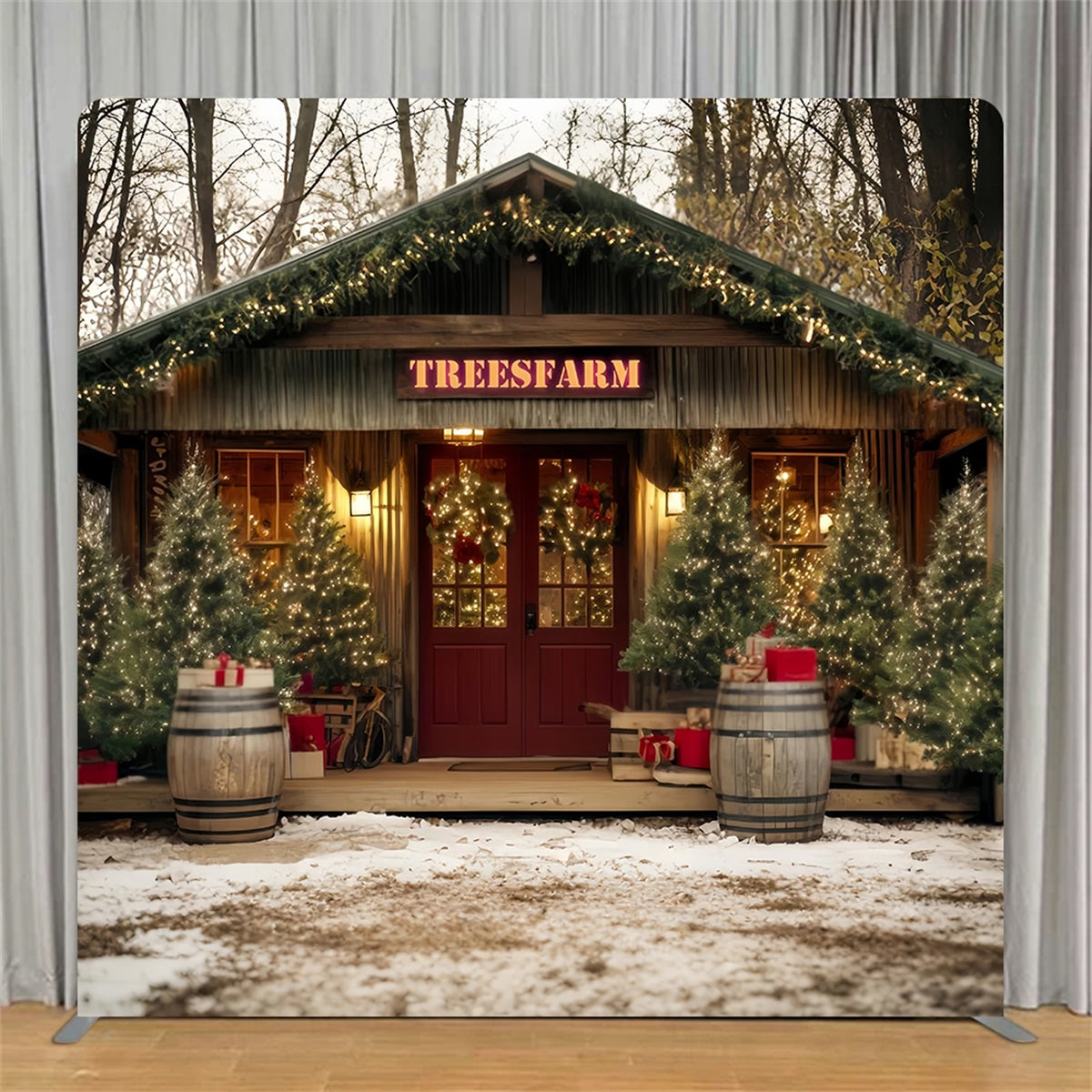 Tension Fabric Backdrop Rustic Christmas Tree Farm Christmas Backdrops TS-TWW59-122