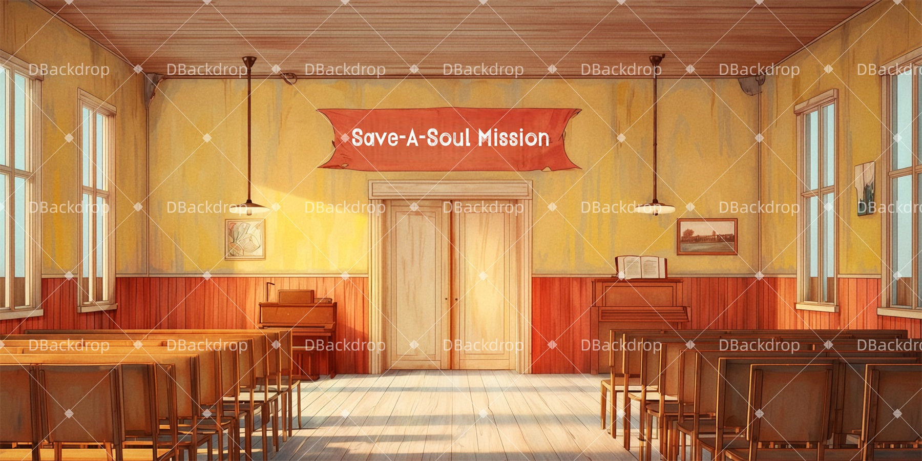 School Play Backdrop Save-A-Soul Mission Theater Backdrop TWW511-T76