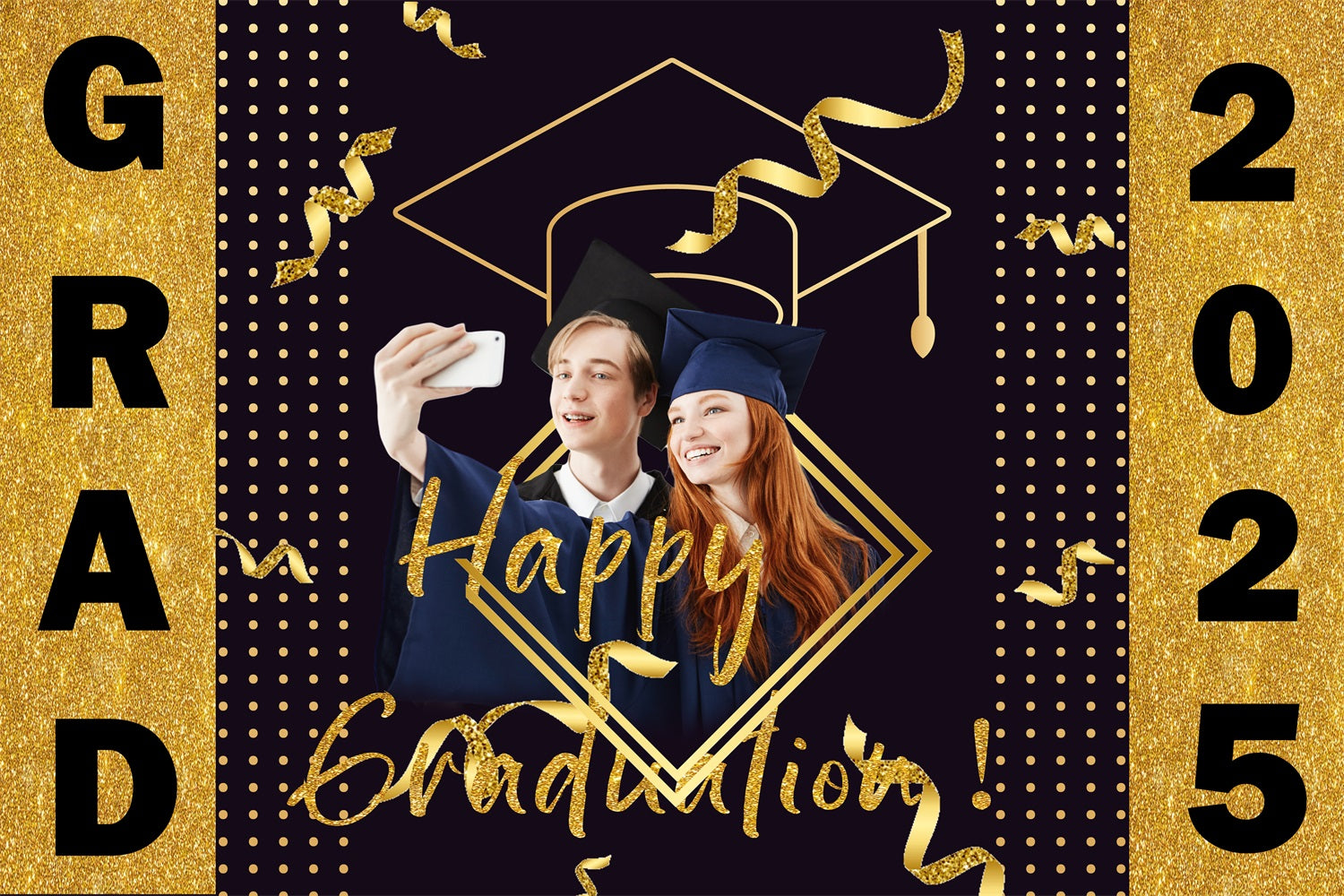 2025 Graduation Backdrop Glitter Cap Streamer Custom Party Graduation Backdrop TWW3-100