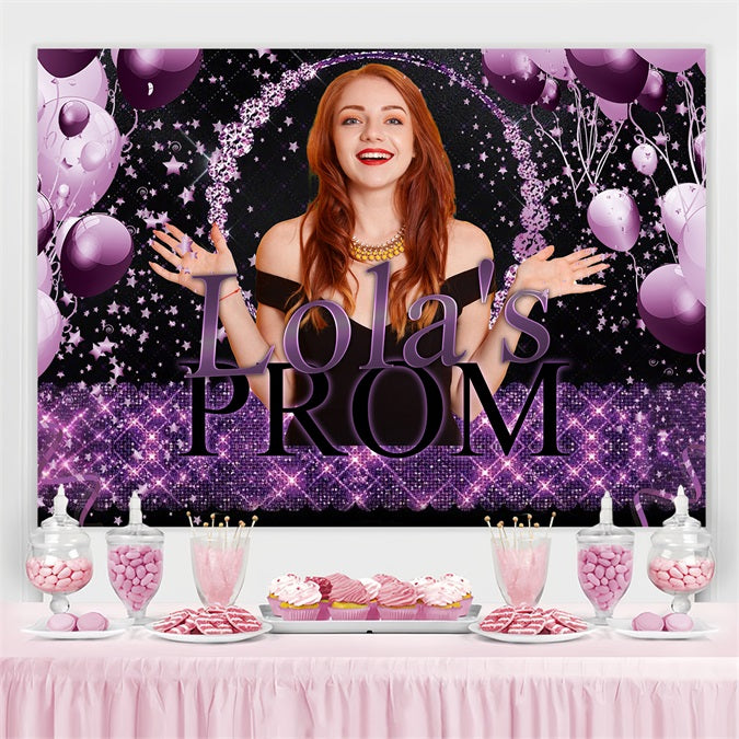 Prom Backdrop Ideas Glitter Balloons Purple Customized Party Graduation Backdrop TWW3-107