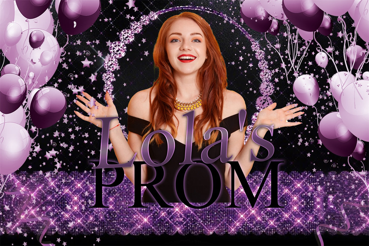 Prom Backdrop Ideas Glitter Balloons Purple Customized Party Graduation Backdrop TWW3-107