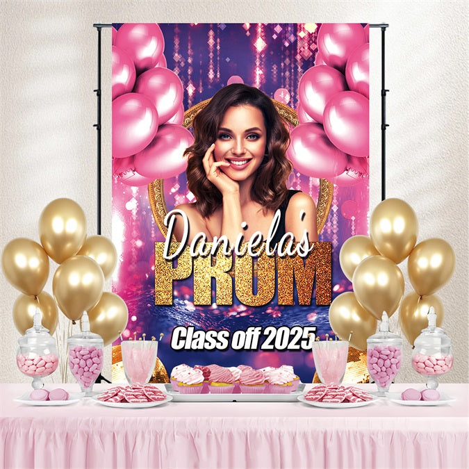 Prom Backdrop Design Glamorous Pink Balloons Personalized Party Graduation Backdrop TWW3-110