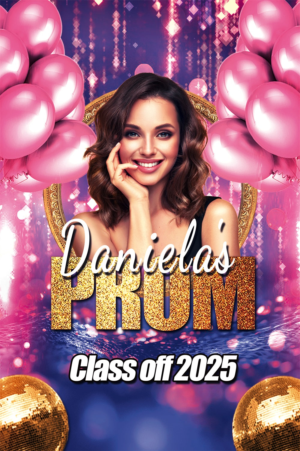 Prom Backdrop Design Glamorous Pink Balloons Personalized Party Graduation Backdrop TWW3-110