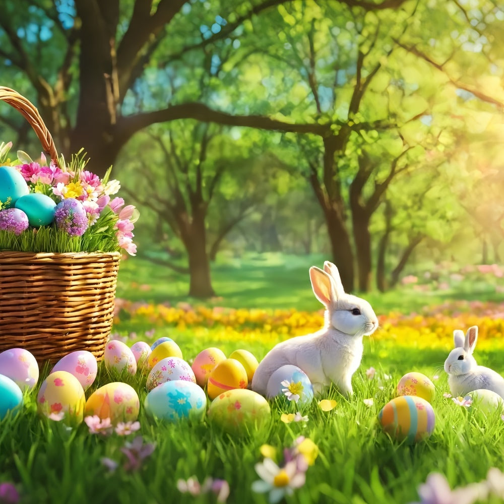 Easter Picture Backdrops Sunlit Forest Bunny Egg Backdrop TWW3-36