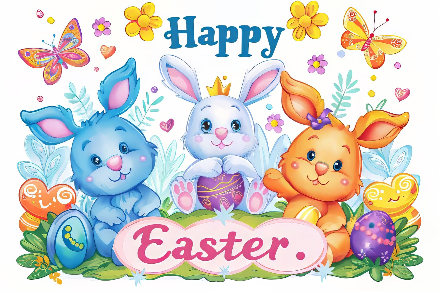 Easter Themed Backdrop Adorable Bunnies Eggs Personalised Backdrop TWW3-56