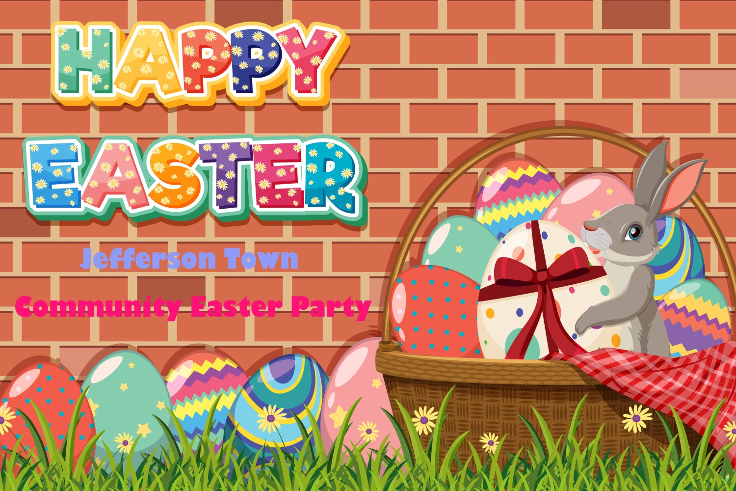 Backdrop For Easter Brick Wall Bunny Basket Custom Backdrop TWW3-58