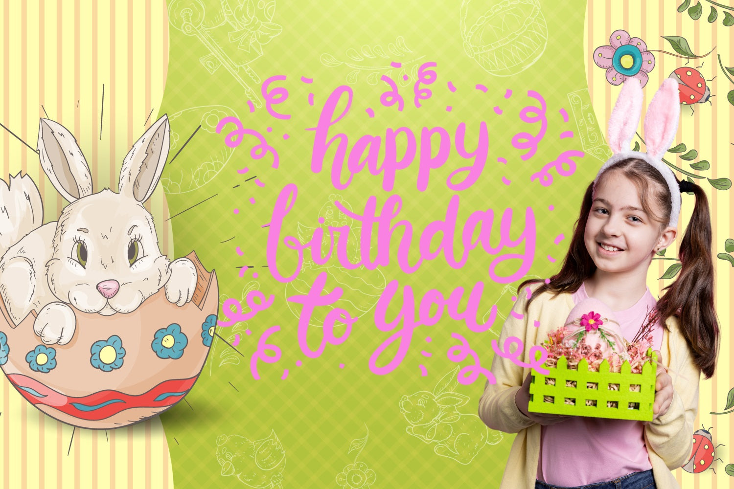 Backdrops For Easter Birthday Cheer Bunny Egg Customized Backdrop TWW3-59